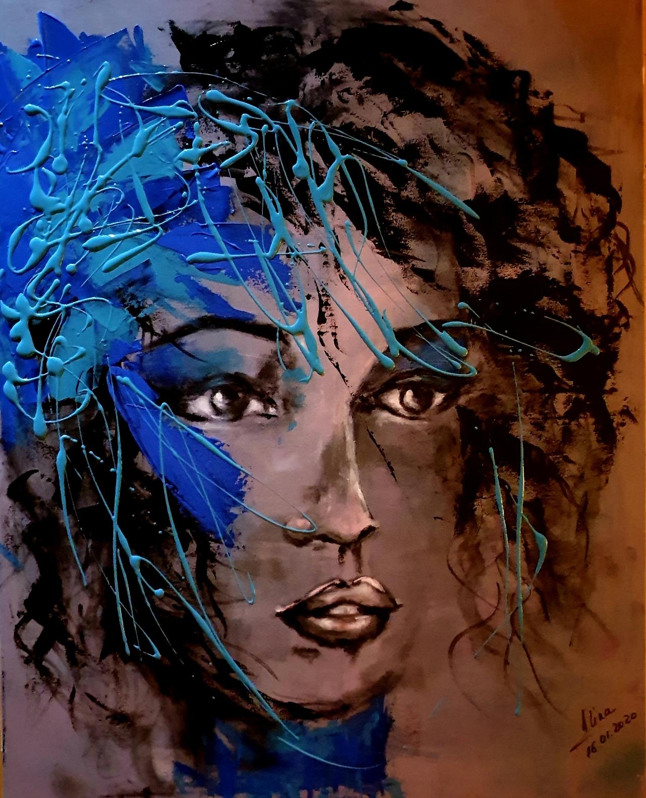 ArteDiAlina.com painting: Blue flower in the hair